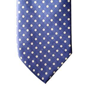 Santostefano Necktie Tie Blue White Polka Dot Silk Satin Finish Handmade Italy